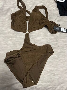 Women's Brown Textured One-Piece Swimwear